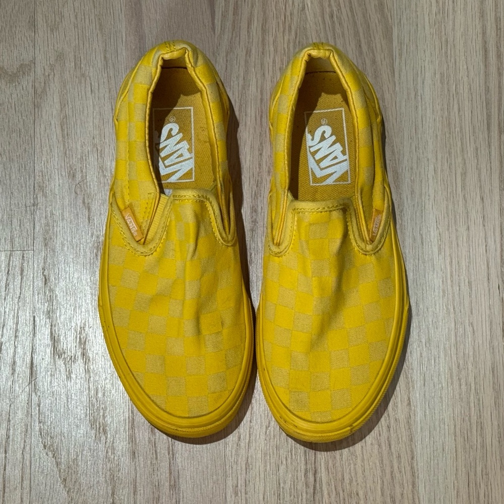 Vans Kids Yellow Checkered Slip-On Shoes Sneakers 3.5 M / 5 W